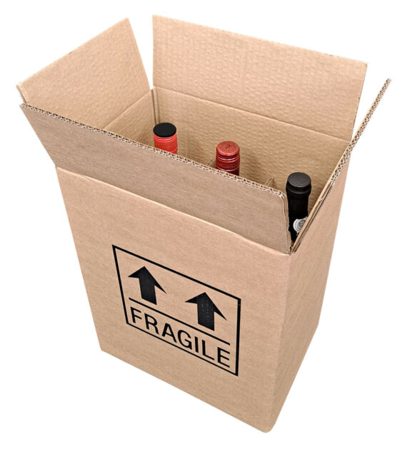 270 Strong Cardboard 6 Bottle Wine Boxes 275mm x 190mm x 335mm Printed Fragile
