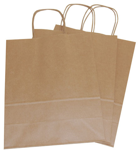 Brown Paper Carrier Bags for Gifts or Retail 240mm x 110mm x 320mm Pack of 150