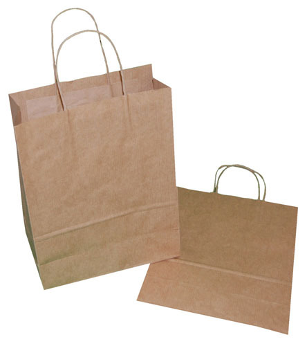Brown Paper Carrier Bags for Gifts or Retail 240mm x 110mm x 320mm Pack of 50
