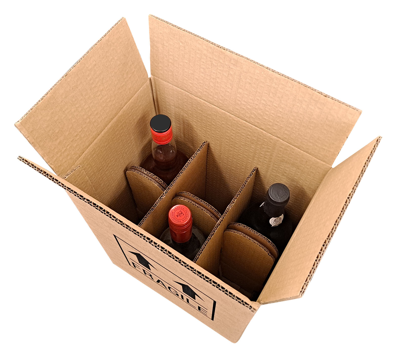 Cardboard Wine Bottle Box for 6 Bottles Printed Fragile 275x 190 x 335mm Qty 45