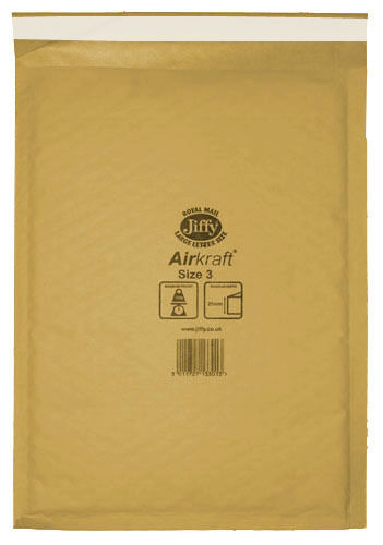 Box of 50 Gold Jiffy Airkraft Bubble Envelopes Size 3 205mm x 320mm