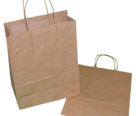 150 Medium Brown Paper Carrier Gift Retail Bags 240mm x 110mm x 320mm