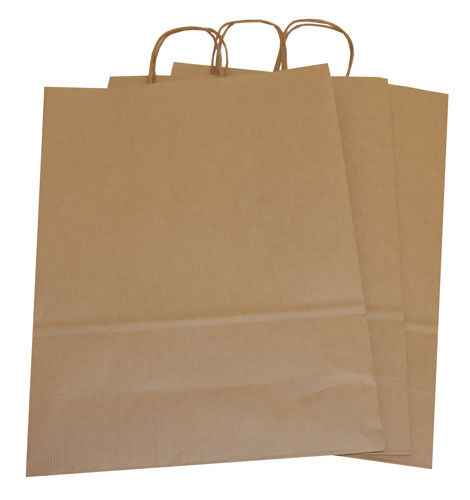Brown Paper Carrier Bags for Gifts or Retail 320mm x 120mm x 410mm Pack of 50