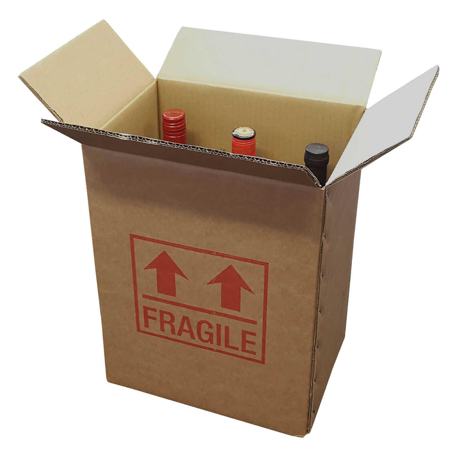 5 Strong Cardboard 6 Bottle Wine Boxes 275mm x 190mm x 335mm Printed Fragile