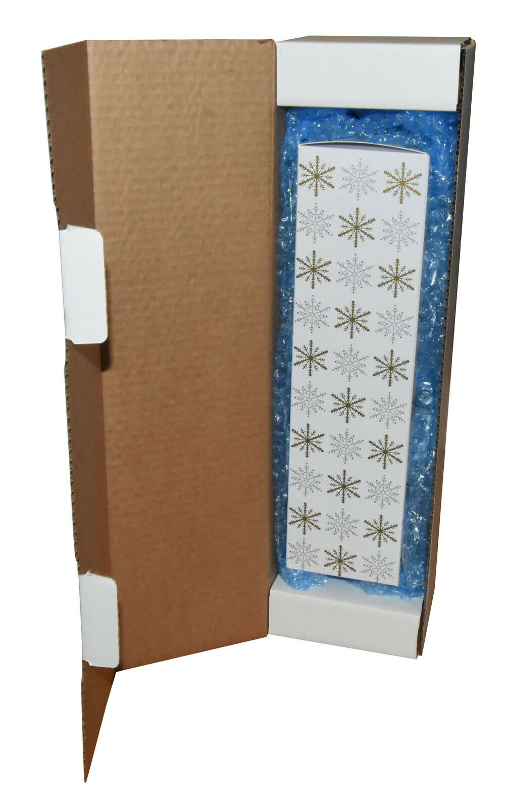 Snowflake Gift Wrap Postal Box for Wine Bottles Christmas includes Bubble Wrap