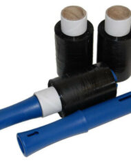 100mm-x-150m-x-17mu-Black-Mini-Hand-Pallet-Stretch-Wrap-2-Rolls-plus-Dispenser-144449849899