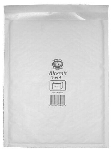 Box of 50 White Jiffy Airkraft Bubble Envelopes Size 4 230mm x 320mm