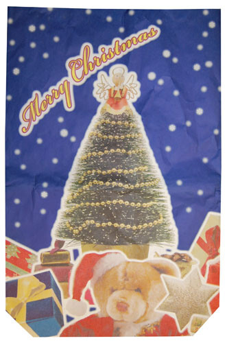 Paper Christmas Present Santa Sack Stocking With Printed Festive Design Paper Christmas Present Santa Sack Stocking With Printed Festive Design